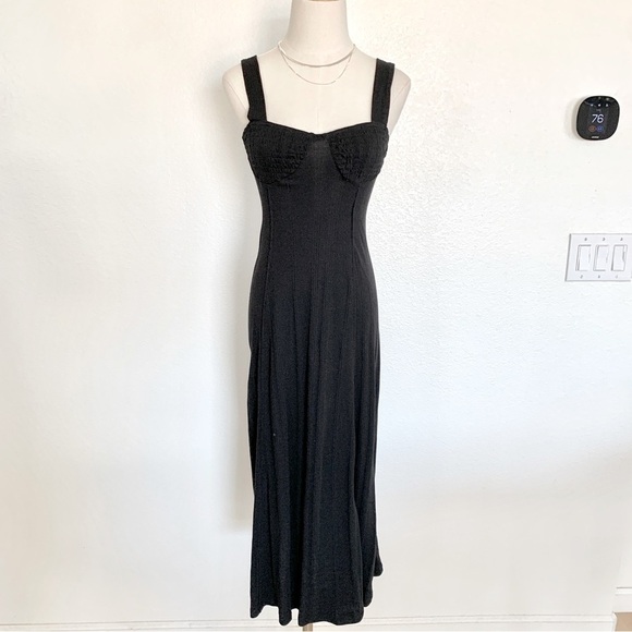 Free People Black Ribbed Knit Midi Dress with Bustier Detail and Wide Straps - Picture 3 of 8